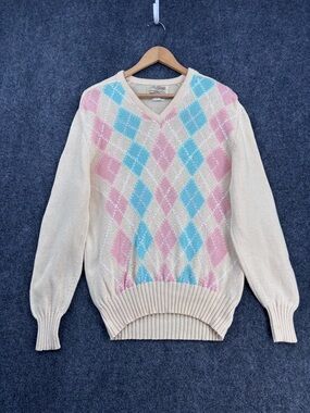 VTG McGeorge Of Dumfries Intarsia Cream Argyle Sweater Men’s L (44) Academia